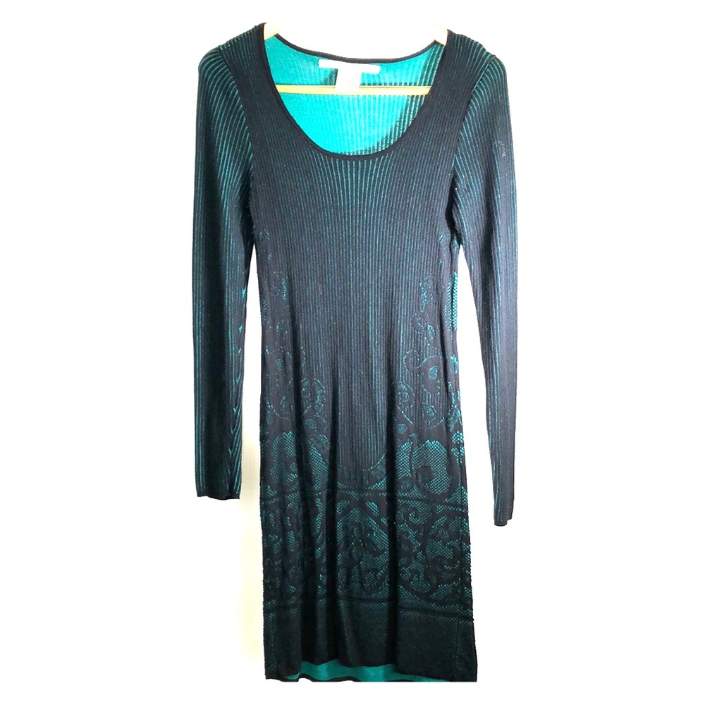 Ribbed Black and Green Fall Dress